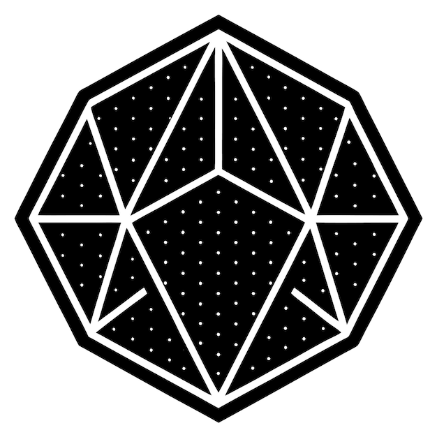 stylized hexagon shape with geometric lines and sansserif typography