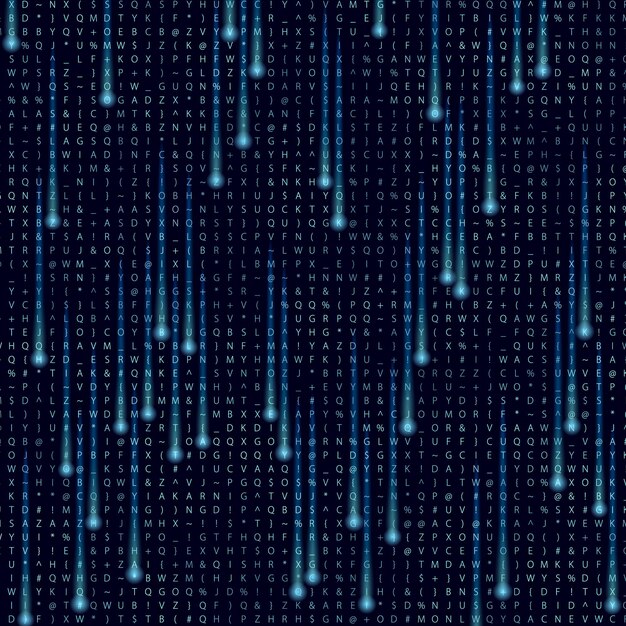 Stylized matrix background with letters, lights, and movement.