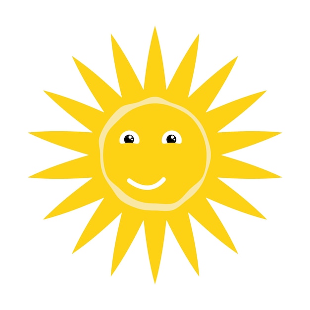 Stylized yellow summer sun funny character with smiling face Sun icon with different shapes of rays