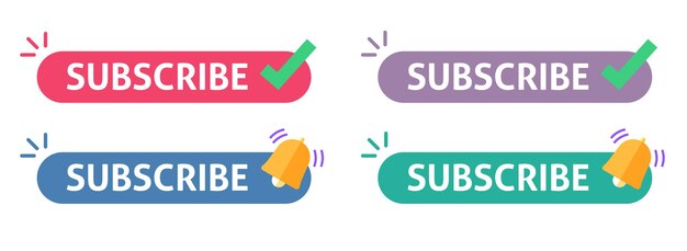 Subscribe button icon with check mark and bell graphic illustration set red blue purple