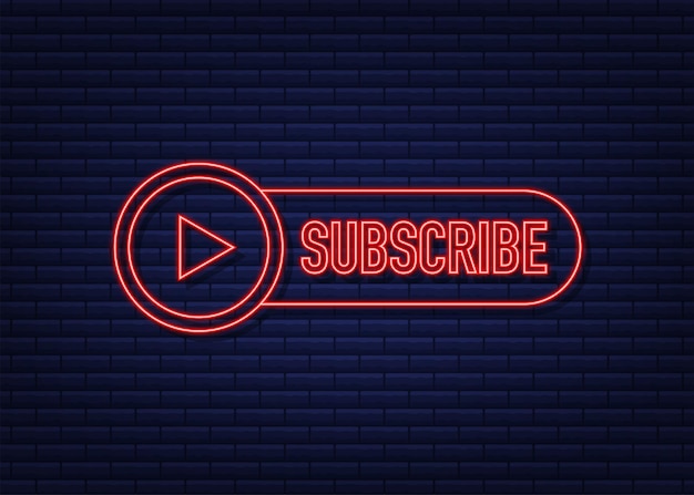 Subscribe with cursor button. Internet icon. Pointer click neon icon. Vector stock illustration.