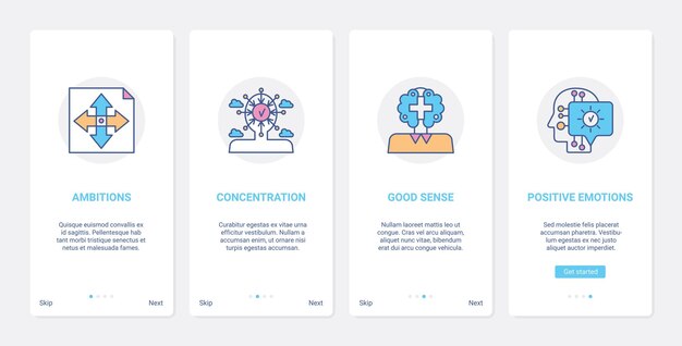 successful businessman line concept ux, ui onboarding mobile app page screen set