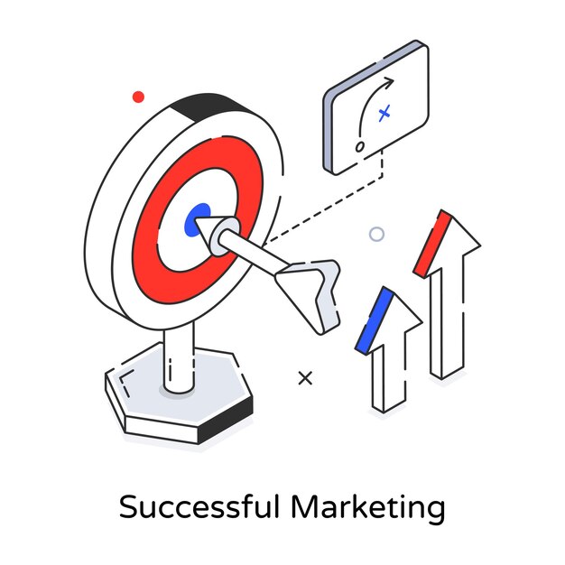 Successful marketing outline icon in isometric style