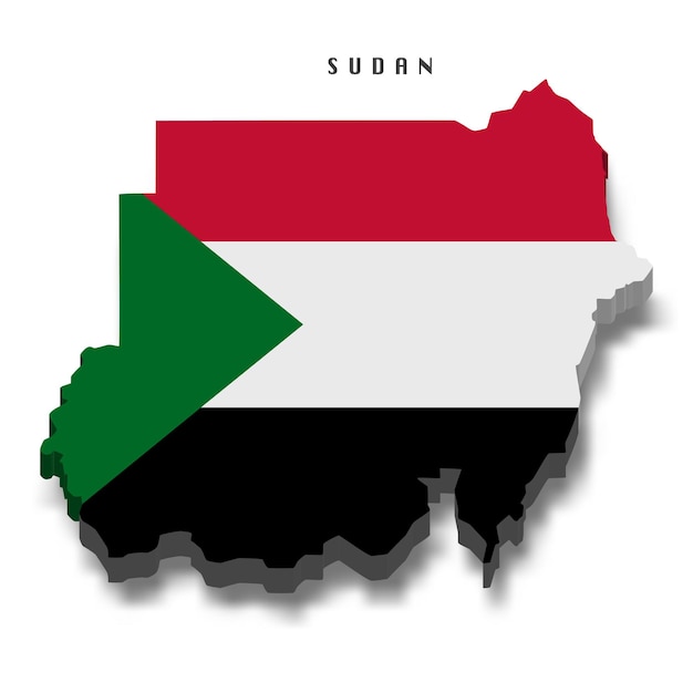 Sudan 3d flag map on white background