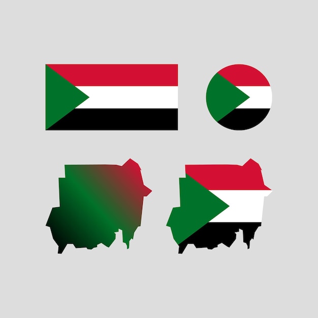 Sudan national map and flag vectors set
