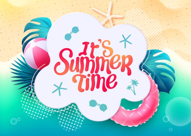 summer beach vector template design its summer time text in white foliage space with leaves