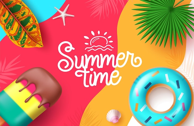 Summer greeting text abstract background summer seasonal collection with colorful vector elements