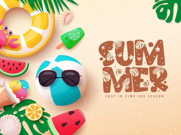 summer greeting text vector template design summer text greeting with beachball floaters sunglass