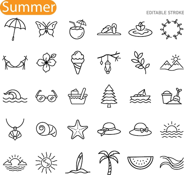 Summer Icons Beach Ocean Sun Vacation Relaxation Travel