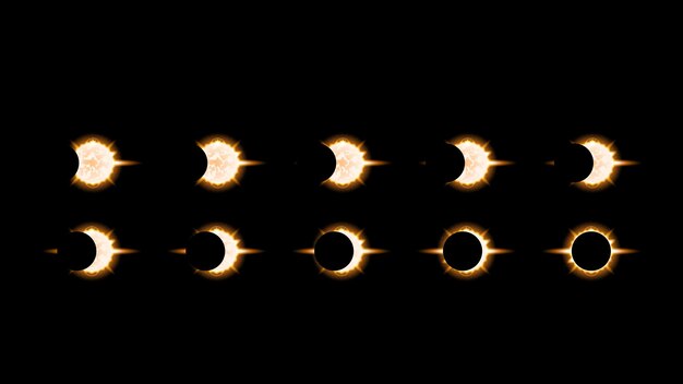 Sun Solar Eclipse Orange Fire Dark Background Vector Moon Design Style Space Science Glow Light