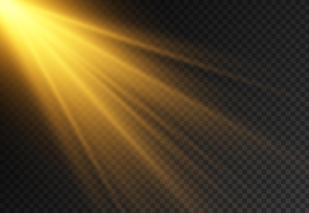 Sunlight with bright explosion flare light magic sparkles sun rays yellow beam effect