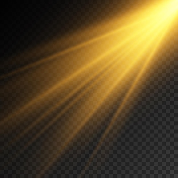 Sunlight with bright explosion flare light magic sparkles sun rays yellow beam effect