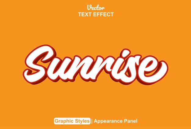 sunrise text effect with orange graphic style and editable