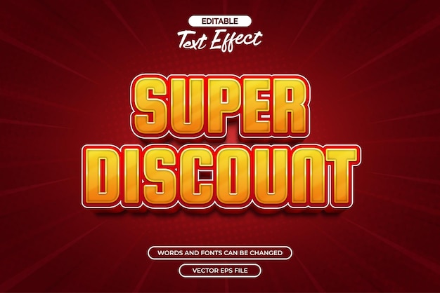 super discount editable text effect vector with red background