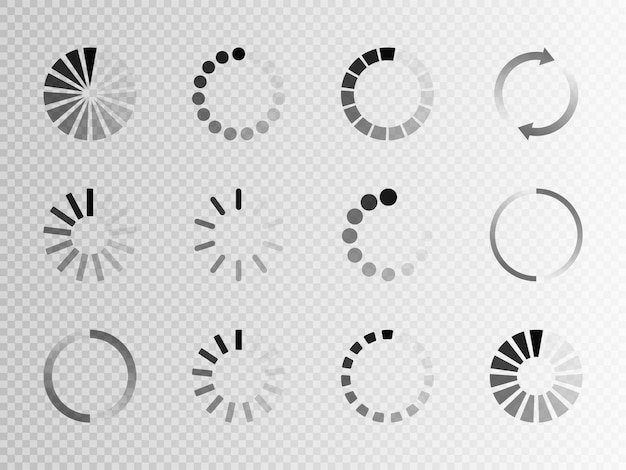 Super set different load icon. Circle website buffer loader or preloader. Download or upload status icon