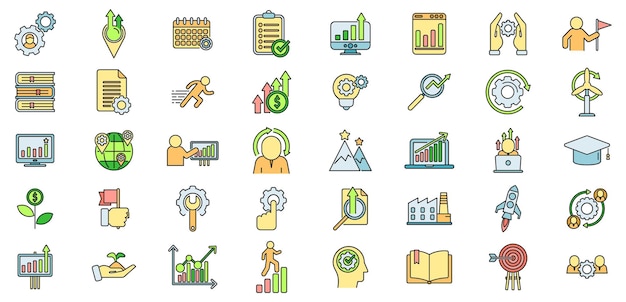 Sustainable development icons set vector color line