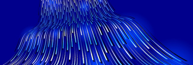 Suuren datavirran teknologia ja tiede vektoritausta, tekninen abstraktio viivoilla, elektroniikka ja digitaalinen tyyli 3D-ulotteisessa perspektiivissä, abstrakti kuvitus.