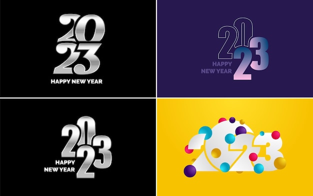 Suuri kokoelma Hyvää uutta vuotta 2023 -logotekstidesignia, 2023-numerodesign-mallipohja, Hyvää uutta vuotta 2023 -symboleja, uuden vuoden vektorikuvitus