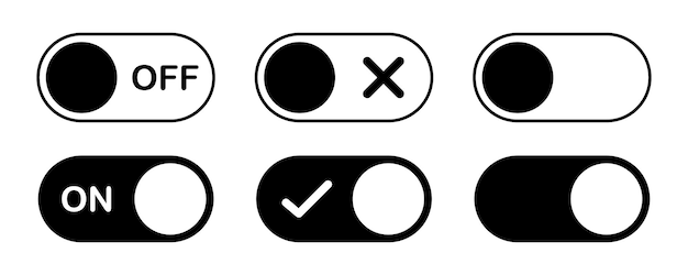 Switch buttons On and Off toggle switch icons Switch to Day and Night mode buttons Slider interface button Mobile app switch buttons interface elements