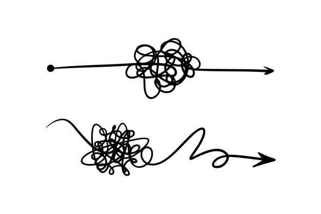 Symbol of complicated way with scribbled round element Vector illustration