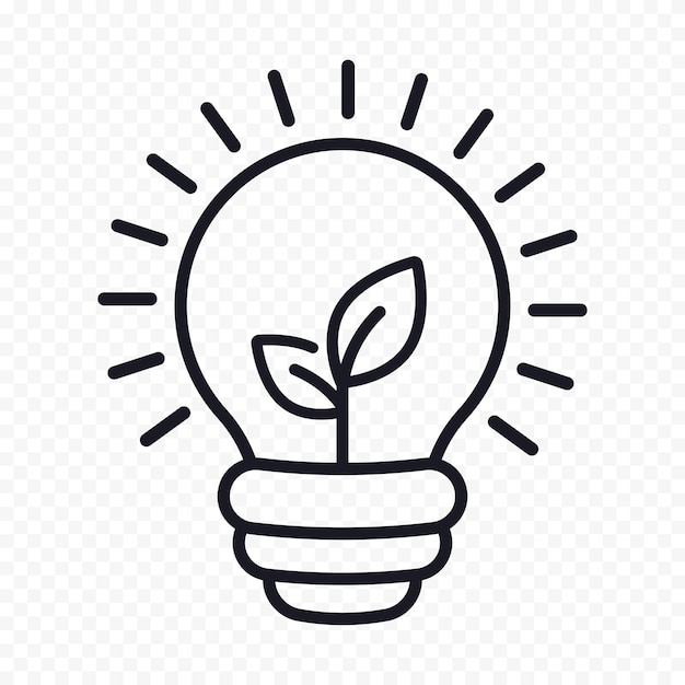 Symbol of ecological energy Shining light bulb with a leaf inside