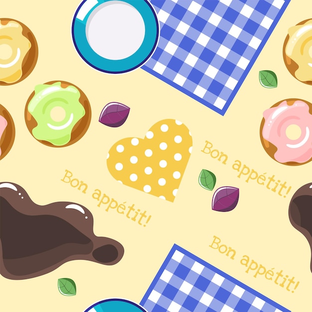 table setting for breakfast five oclock seamless pattern