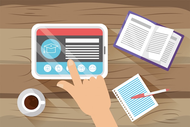 tablet technology with elearning documents and book