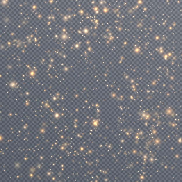 Taianomainen, kimaltava kultainen pöly. Pieniä puuterimaisen pölyn bokeh-tehostehiukkasia. Valopölyä web-designiin. V