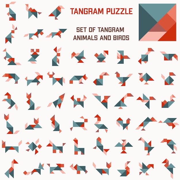Tangram puzzle Set of tangram animals and birds