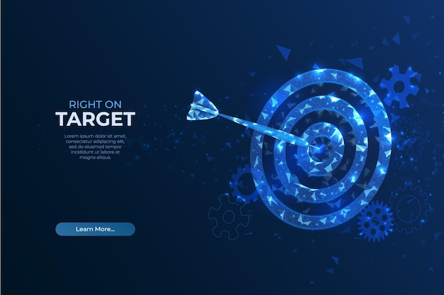 target goal digital technology blue arrow wireframe data competition hit strategy bullseye polygonal lines darts game career achievement symbol vector targeting concept banner background