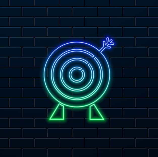Target with arrow sign vector icon neon style filled flat for mobile concept and web design simple c