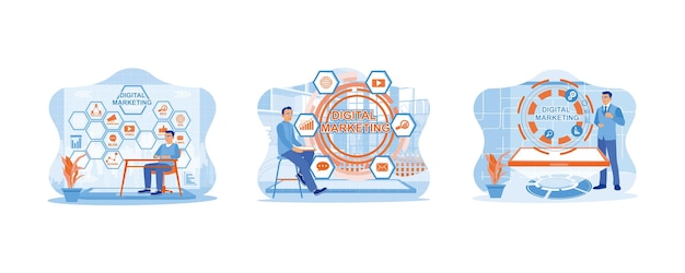 Targeted The businessman is sitting and holding a digital tablet interactive marketing