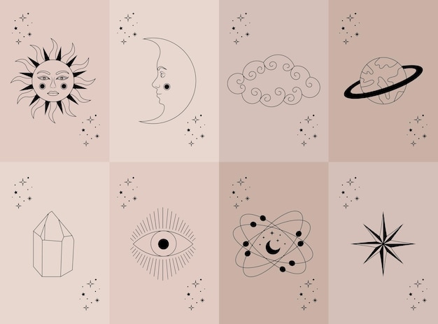 Tarot card Celestial mystical moon sun and symbols