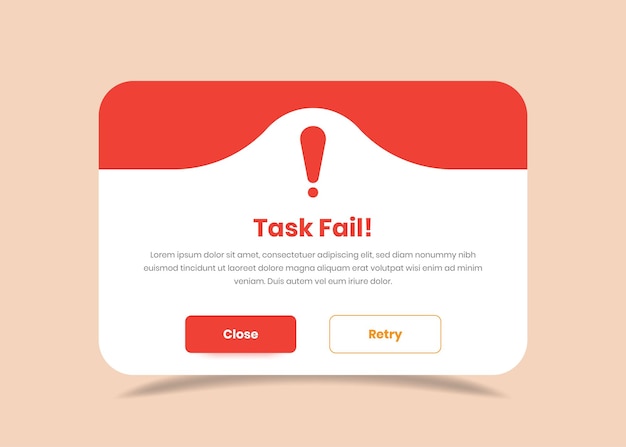 Task fail or warning popup window ui design for web and mobile app