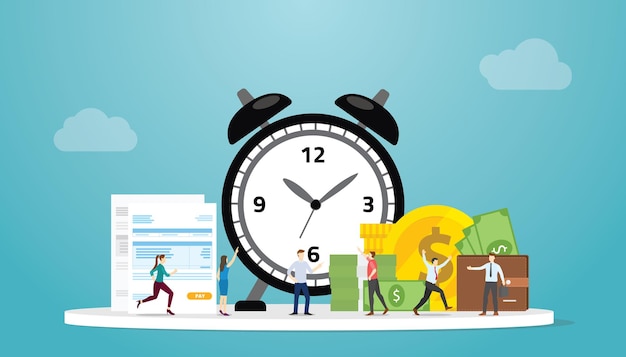tax time deadline concept with people and taxes document form with modern flat style vector illustration
