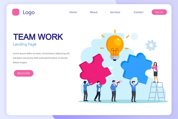 Teamwork collaboration winning Vector Illustration Flat vector template Style Suitable for Web Landing Page Background