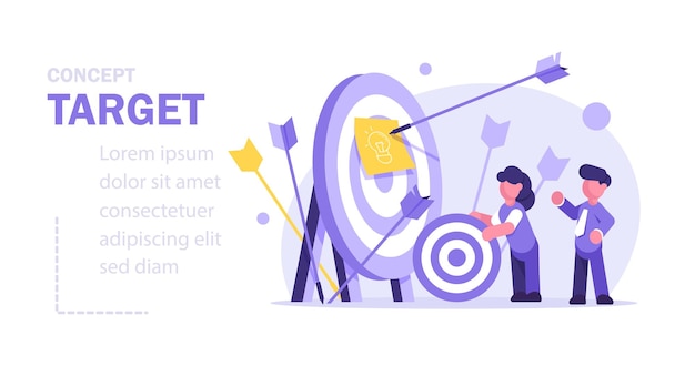 Teamwork concept with tiny people characters working together with big target and tiny people