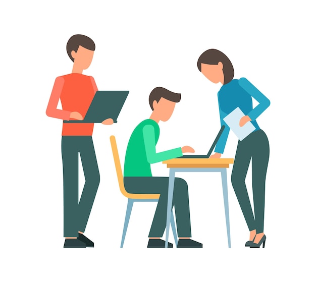 Teamwork. Office work. People isolated on white background. Flat design