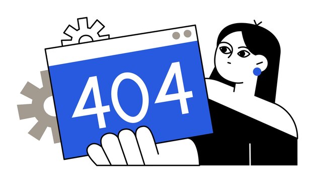 Tech woman presenting error 404 notification