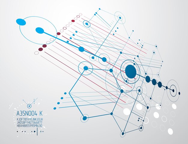 Technical plan, abstract engineering draft for use in graphic and web design. Vector drawing of industrial system created with lines and circles.