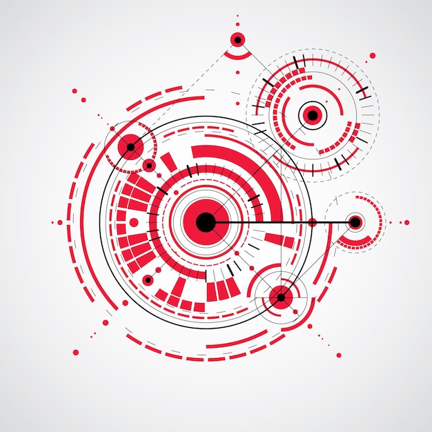 Technical plan, red abstract engineering draft for use in graphic and web design. Vector drawing of industrial system created with mechanical parts and circles.