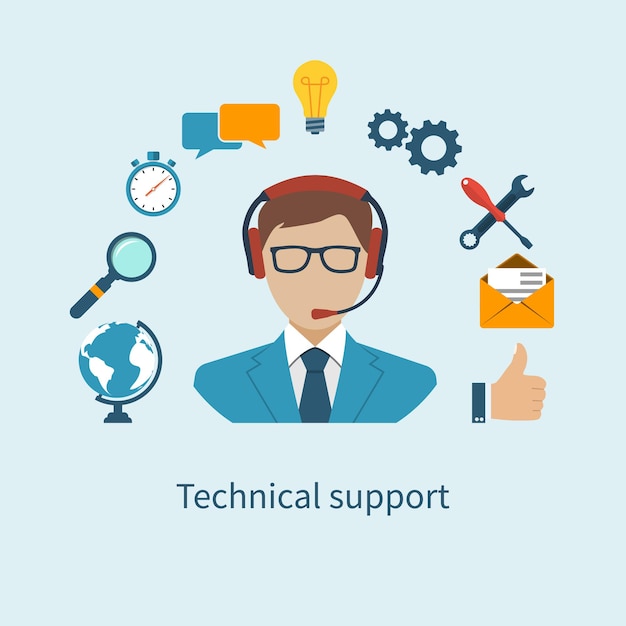 Technical support Operator call center and services icons Vector illustration