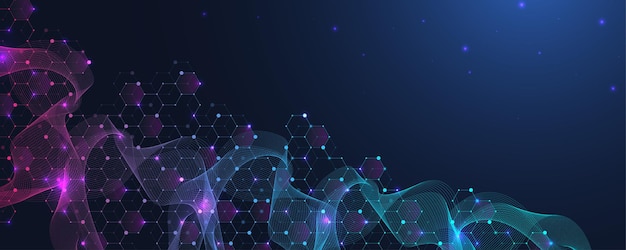 Technology abstract background lines dots and hexagons concept for poster banner header footer