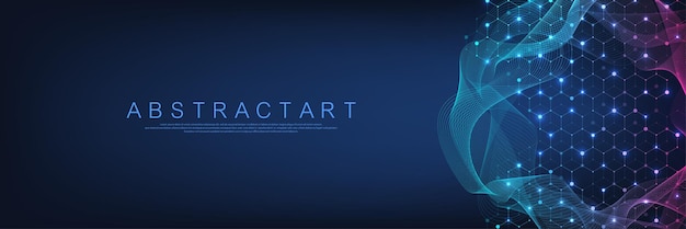 Technology abstract lines and dots connect background with hexagons Vector illustration