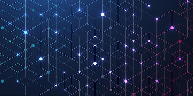 Technology abstract lines and dots connect background with hexagons
