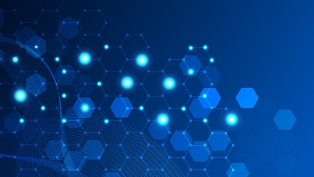 Technology abstract lines and dots connect background with hexagons