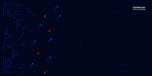 technology background design with neon chip and arrow shape, blue technology background vector