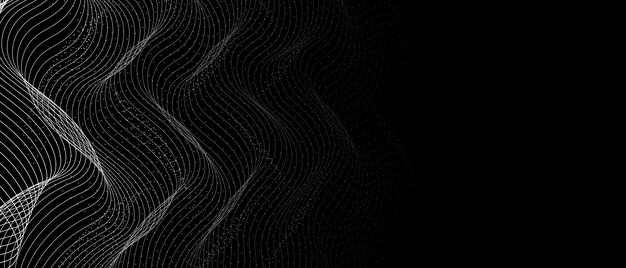 Technology background with particle wave lines on black background