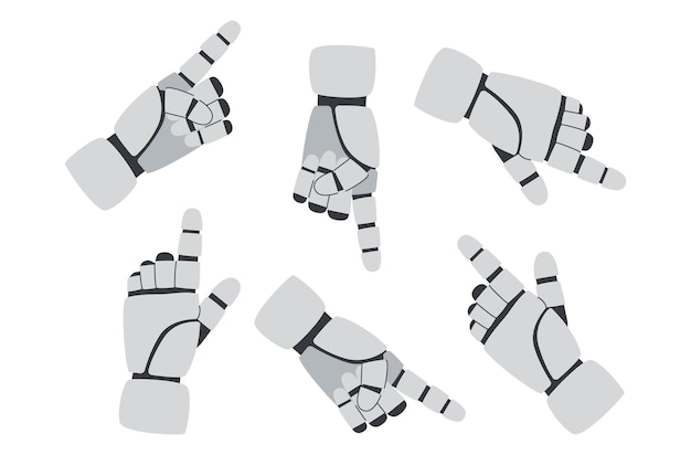 Technology concept AI concept Set of robots hands gestures with pointing finger isolated on white