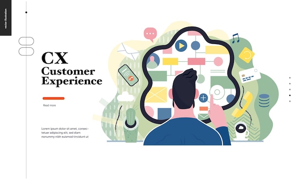 Technology cx customer experience modern flat vector concept digital illustration of user or